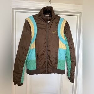 Ezekiel Brown Puffer Jacket with Blue and Yellow Accents